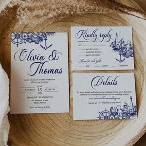 Nautical Wedding Invitation Suite, Editable Template for Beach Destination Wedding #071