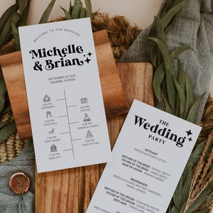 Retro Wedding Timeline Weekend Itinerary Template 70s inspired Wedding Day Program #065b