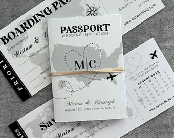 Passport Wedding Invitation Template, Boarding Pass Destination Invite Set, Travel Theme Editable Suite 072W-WEPP