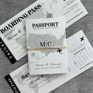Personalisierte Hochzeitseinladung mit Reisepass und Bordkarte #065