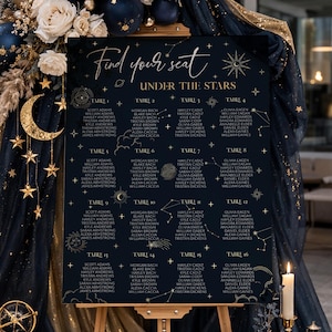 Celestial Wedding Seating Chart Template, Moon and Constellation Reception Sign Printable 063CE-SEAT
