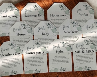 Marriage Milestone Wine Tags, year of firsts wine tags, Milestone Wine Bottle Gift Tags #002