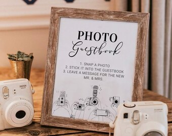 Plantilla imprimible para libro de visitas de boda alternativo, letrero con foto #022