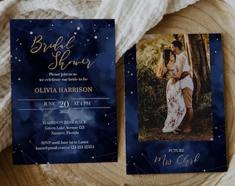 Celestial Bridal Shower Invitation Template for Galaxy Bridal Party or Starry Night Invitation #066