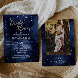 Celestial Bridal Shower Invitation Template for Galaxy Bridal Party or Starry Night Invitation #066
