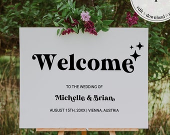 Wedding Welcome Sign for 70s themed retro celebration like bachelorette party, bridal shower or baby shower | printable template sign #065b