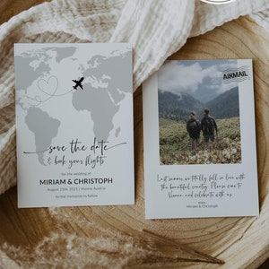 Tarjeta de invitación para boda con tema de viajes / Tarjeta de invitación para boda con tema de viajes / Plantilla editable n.° 072w