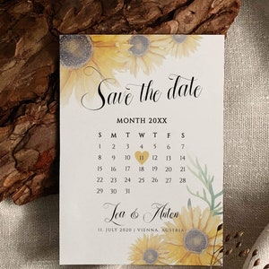 Tournesol réservez le modèle de calendrier de mariage imprimable, invitation de mariage tournesol #032