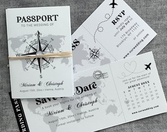 Passport Wedding Invitation Template, Destination Travel Save the Date and RSVP 072W-WEPP