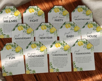 Lemon Bridal Shower Wine Labels, Engagement Gift Wine Tags, Citrus Milestone Template 030LE-WITA