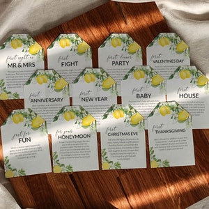 Lemon Bridal Shower Wedding Milestone Wine Labels or Tags Perfect Engagement Gift for Wine Lovers #073b