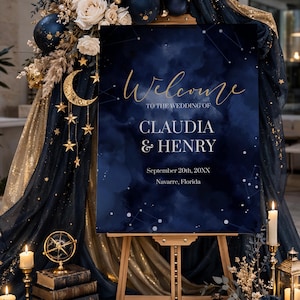 Celestial Wedding Welcome Sign Template, Starry Night Galaxy Theme Printable 066CE-WLCM