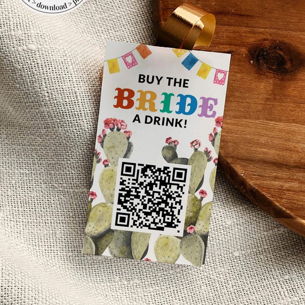 Buy the Bride a Drink Game Card with QR Code, Final Fiesta Bachelorette Party Buy the Bride a Drink Stickers #072d