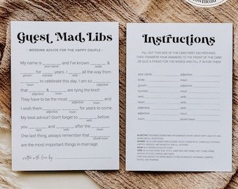 Mad Libs Wedding Guest Book Game, Minimalist Modern Bridal Shower Printable Editable Template 065B-GAME