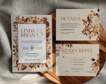 Fall Wedding Invites, Invitation Template Download, Autumn Wedding Invitation Suite Fall Theme #067c