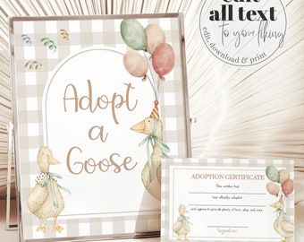 One Silly Goose Adoption Party Game Certificate Gender Neutral First Birthday Decorations, Adopt a Pet Party Decor Printable Template #068