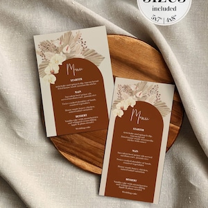 Modèle de menu de mariage rouille avec téléchargement immédiat pour un mariage dans le désert, carte de menu de table imprimable rouille et terre cuite #067a