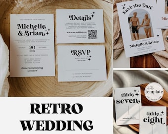 70s Disco Wedding Invitation Bundle, Retro Groovy Wedding Decor Templates 065B-WEBUNDLE