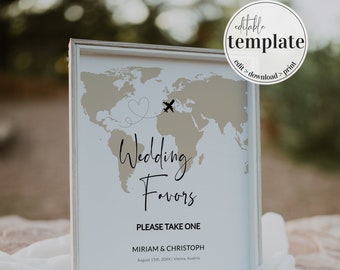 Wedding Favor Sign for Destination Wedding Decoration Travel Themed Wedding Signage for Favours #072w