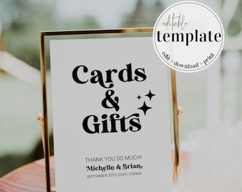 Retro Wedding Cards and Gifts Sign, 70s Groovy Wedding Decor Template 065B-CAGISI2