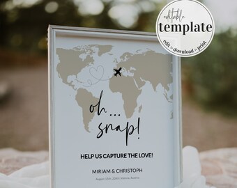 Oh Snap Printable Wedding Hashtag Sign Template for Destination Wedding Decorations #072w