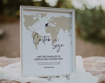 Travel Themed Wedding Sign, Custom Wedding Signage for destination wedding with watercolor world map #072w