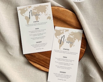 Travel Wedding Menu Card for Destination Wedding Decor with World Map #072w