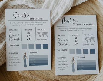Dusty Blue Brautjungfer Info Karte Template für eine himmlische Hochzeit Trauzeugin Infokarte zum Downloaden & Ausdrucken #072