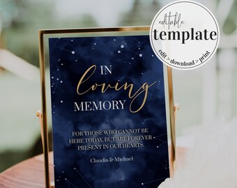 Moon in Loving Memory Sign, Wedding Template, Stars Memorial Sign ...
