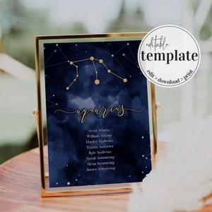 Tarjetas con los asientos de las constelaciones para la decoración de bodas celestiales con los signos del zodíaco y los números de mesa de la boda lunares n.° 066