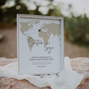 "Hochzeitsschild / Hochzeitskarte für die Hochzeit mit verschnörkelter Weltkarte #072w."