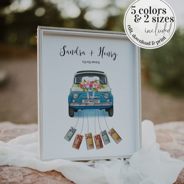 Unique Money Gift for Wedding Newlyweds Car, Personalized Honeymoon Wedding Gift, Printable Template #072