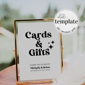 Retro Hochzeitskarten und Geschenke Schild für die 70er Jahre inspirierte Hochzeitsdekoration #065b