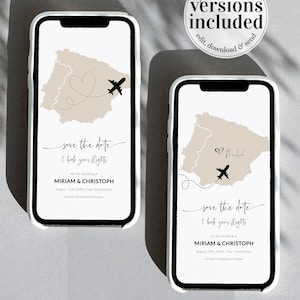 ESPAGNE Numérique Mariage à destination « Réservez cette date » | Carte d'embarquement pour passeport | Faire-part de mariage de voyage | Modèle modifiable #072w