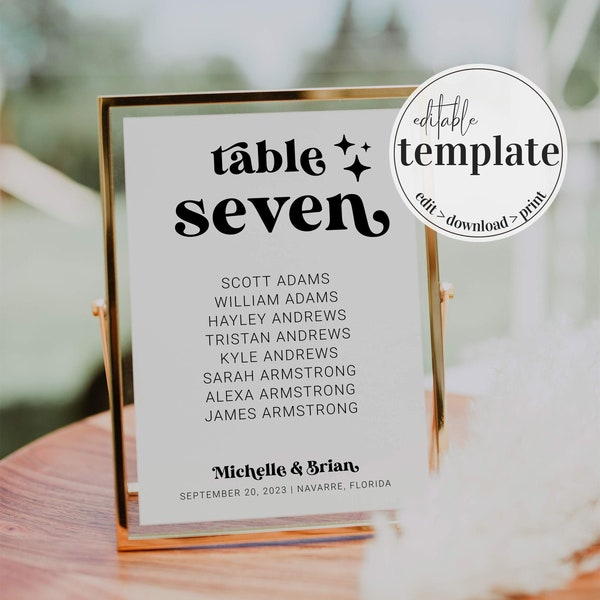 Retro Wedding Decor Seating Chart and Table numbers for 70s inspired wedding celebration  #065b