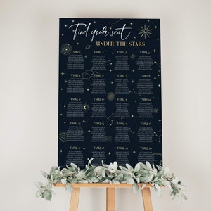 Tabella dei posti a sedere per matrimonio lunare per matrimonio celeste, decorazioni per matrimonio con costellazioni n. 063