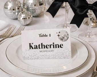 Disco Place Card Template, Wedding Name Cards, Food Label Tent, Groovy Table Decor 065D-PLCA