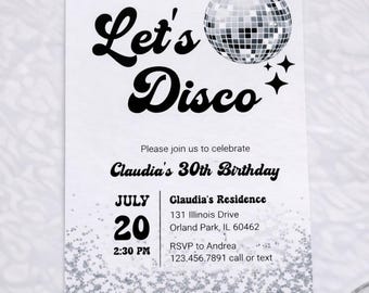 Disco Party Invitation Template, Retro Birthday Card, Groovy Celebration Invite 065D-BINV