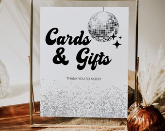 Disco Cards and Gifts Sign Template, Retro Wedding Welcome Decor, Editable Party Poster 065D-CAGISI