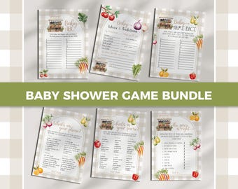Locally Grown Baby Shower Games Bundle, Farmers Market Activity Printable Set, Editable Template 003LG-GAMEB