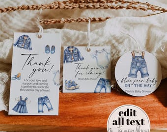 Blue Jean Baby Shower Favors Tags Template, Denim Baby Sprinkle Labels Stickers Printable 013BJ-TLST
