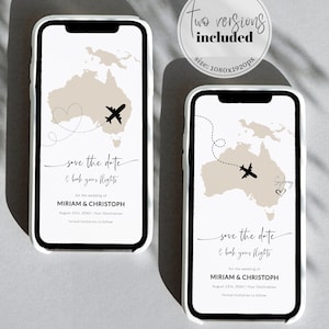 Invitación digital para guardar la fecha de la boda en el destino de Australia / Pasaporte con tarjeta de embarque / Invitación para bodas de viaje / Plantilla editable n.° 072w