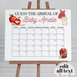 Apple Themed Shower Baby Arrival Game Sign for Girls Apple of our Eye Guess Due Date Party Decoration Template Fall Harvest Baby Brunch #072