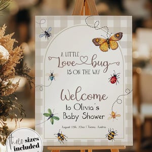 Love Bug Baby Shower Welcome Sign Cottagecore Gingham Gender Neutral Lovebug Baby Shower Decorations Butterfly Party Template #068