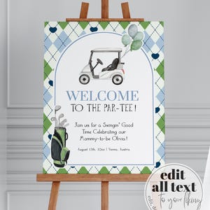 Boy Golf Baby Shower Welcome Sign, Golfing Baby Shower Decorations Welcome Template, Par-Tee Hole in one Golf theme Printable Template #068