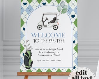 Golf Baby Shower Welcome Sign Template, Golf themed Party Decor Printable Poster 087GO-WLCM