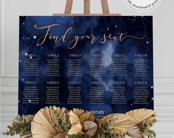 Celestial Wedding Seating Chart with Stars Constellation for Moon Wedding under the Night Sky #066