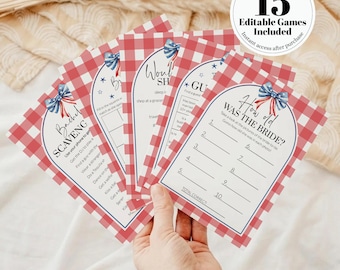 Red White and I Do Bridal Shower Games, All American Bride Template Bundle 020IND-BRSGAME
