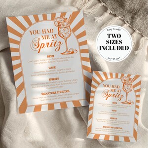 Italian Spritz Bar Menu, Citrus Cocktail Sign, Editable Printable Summer Party Decor Template 027AS-BAME imagem 12