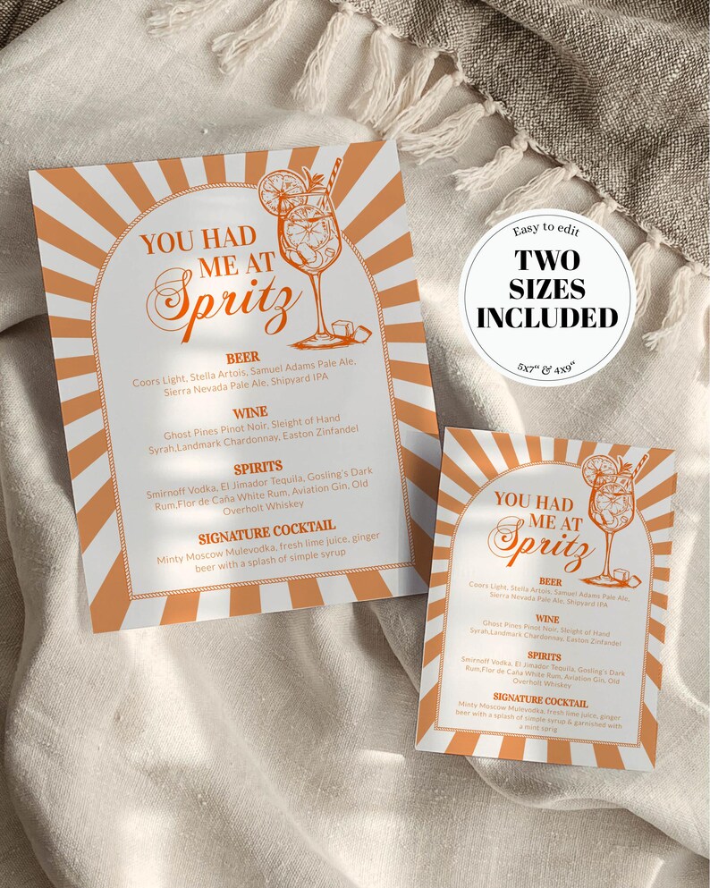 Italian Spritz Bar Menu, Citrus Cocktail Sign, Editable Printable Summer Party Decor Template 027AS-BAME imagem 12